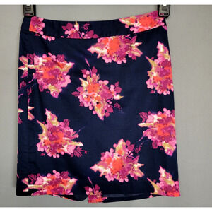 LOFT Skirt Womens Petites 0P Navy‎ Pink Floral Print Cotton Lined Career